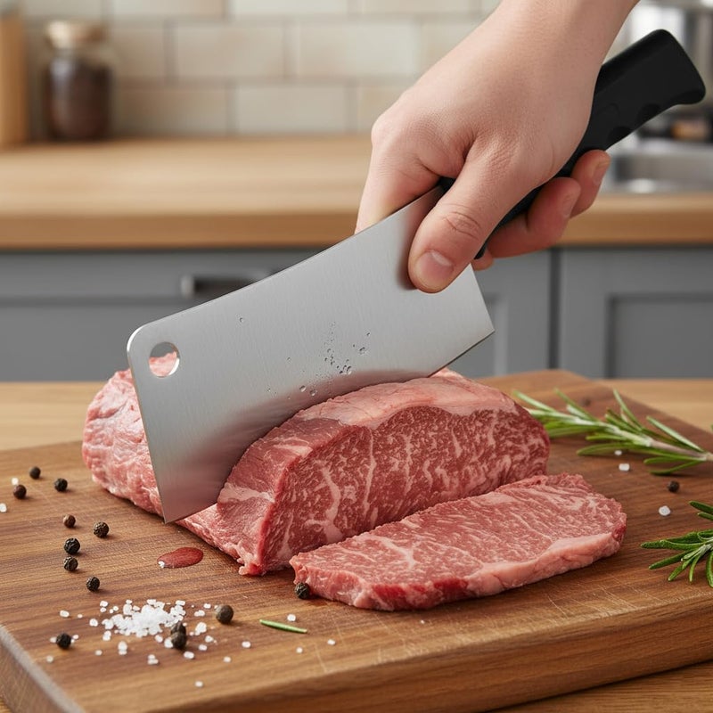 Kitchen Master 7 Inch Stainless Steel Meat Cleaver - Heavy-Duty Butcher Chopping Knife - Image 4